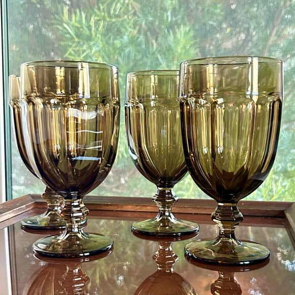 Vintage Libbey Gibraltar Duratuff Olive Green Water Goblets – Set of 4 - Picture 3 of 15